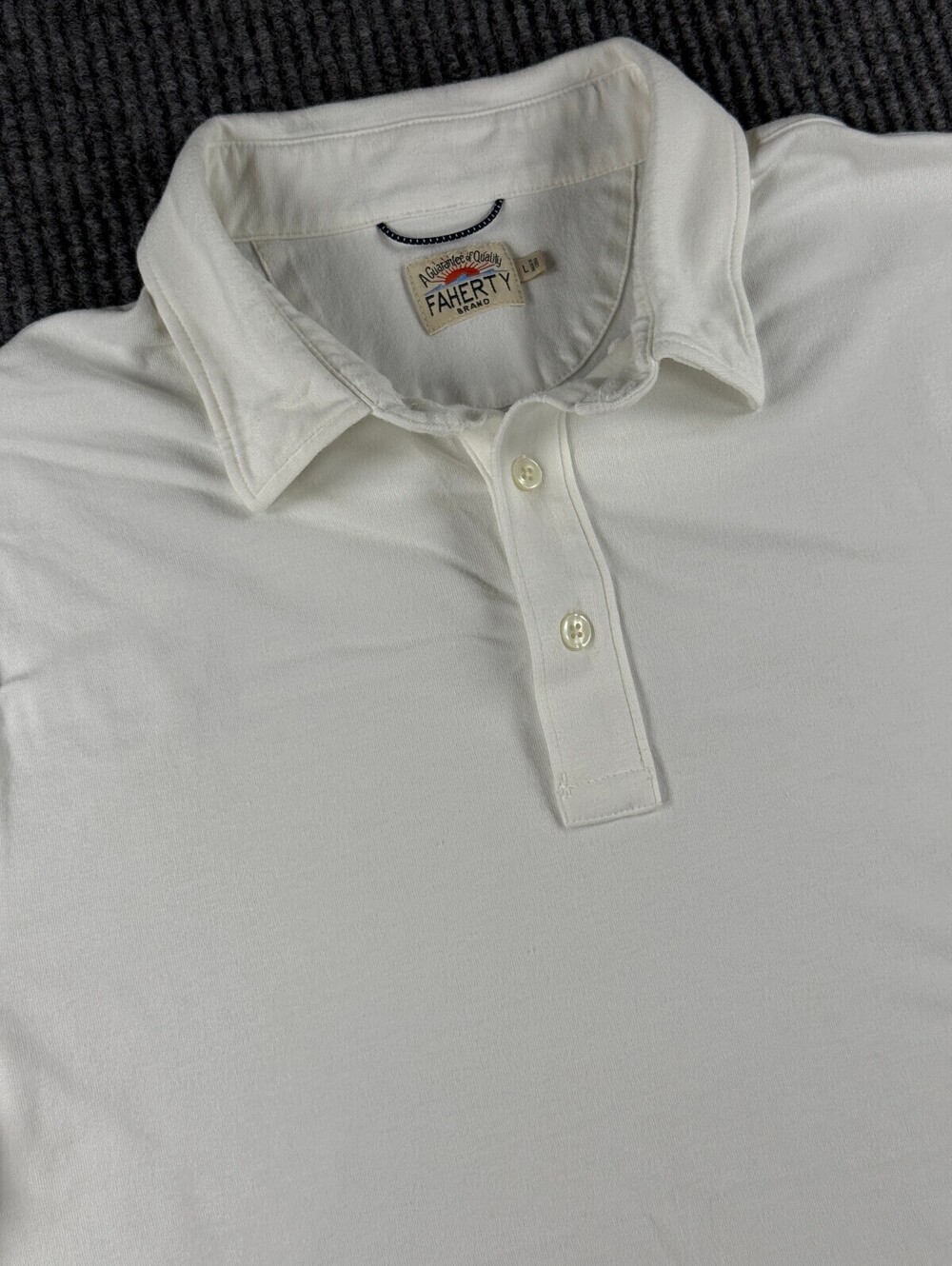 Faherty Polo Mens Large Short Sleeve White Pima Cotton Modal Stretch Casual